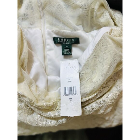 Lauren Ralph Lauren Metallic Ivory Sheath Dress Sz 10 AJ1002 Elegant Old Money - Picture 6 of 6